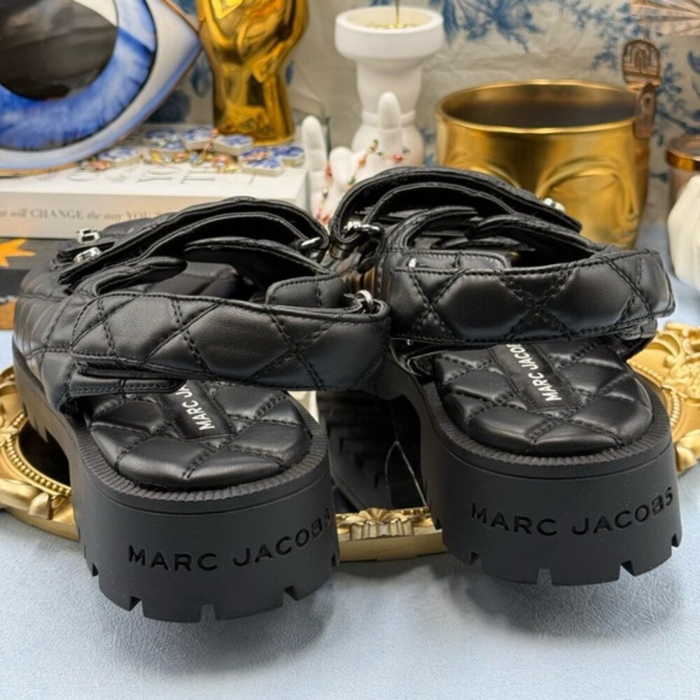 🆕 MARC JACOBS 🧿 NWOB The Quilted Sunny Leather Dad Sandals, Black - Sz 39 US 9 - Picture 12 of 16
